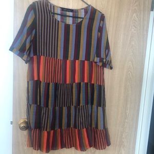 Cute striped tiered cotton/rayon mini dress.